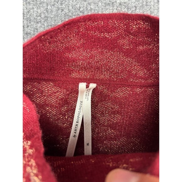 Anthropologie Sweater Women's XL Red & Gold Sparkle Floral Ruched Long Sleeve - Picture 2 of 8